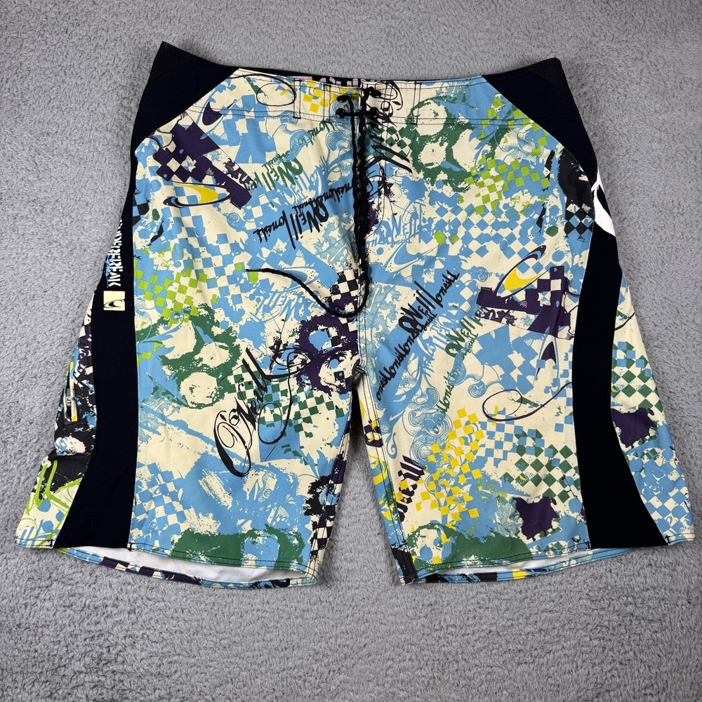Y2K ONeill SuperFreak Mens 39 Board Shorts Swim Trunks Surf Skater Green Vintage